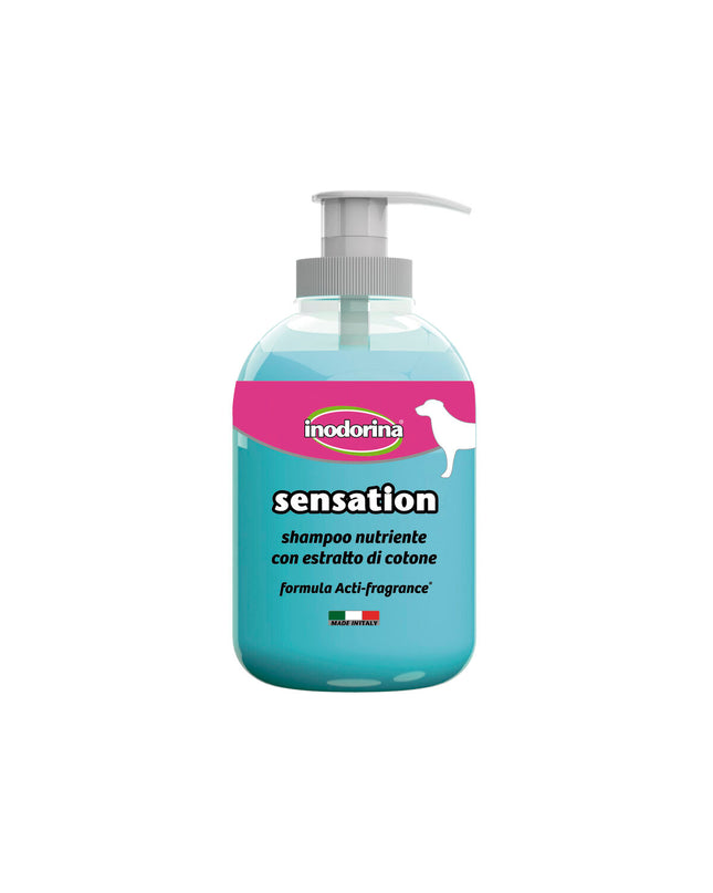 Inodorina dog shampoo 300 ml bottle with label, suitable for pet grooming and bathing dogs, in a clean, professional setting