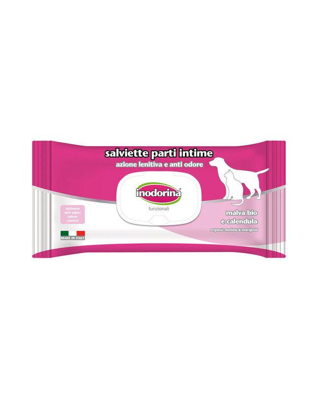 Inodorina pet moist wipes for dogs, 40-pack, soft cleaning cloths for hygiene and grooming of dogs.