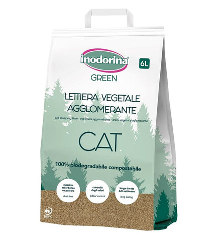 Inodorina Unfragranced Cat Litter in 6L bag, natural clumping cat litter for odor control and easy cleaning.
