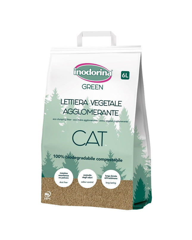 Inodorina Unfragranced Cat Litter in 6L bag, natural clumping cat litter for odor control and easy cleaning.