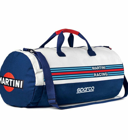 Sparco Martini Racing 55L sport and outdoor duffle bag with racing design and sturdy handles for fans of motorsport.