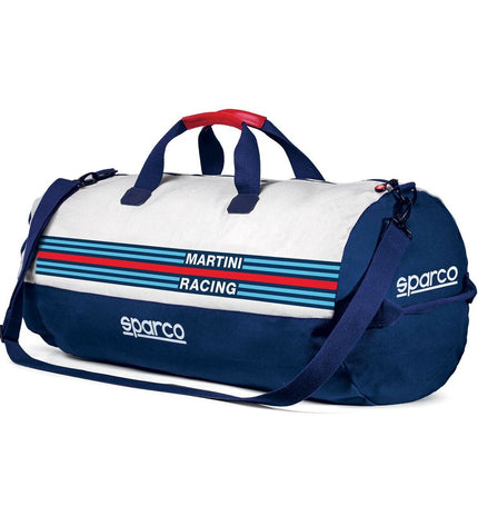 Sparco Martini Racing 55L sports and outdoor bag with racing design, ideal for fans, featuring bold logo and sporty style.