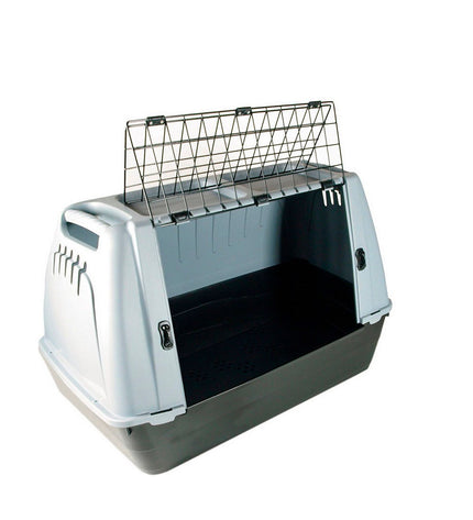 Nayeco Bracco 100 cat carrier with durable plastic construction and ventilation holes, suitable for pet transportation.