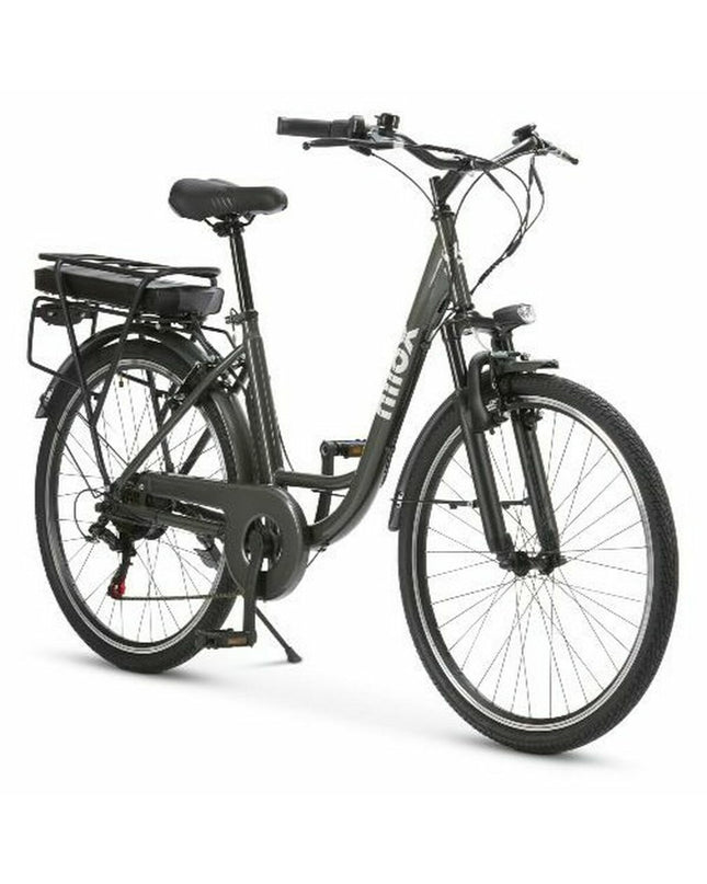 Nilox J5 PRO electric bike in green with 26-inch wheels, designed for sport and outdoor cycling activities.
