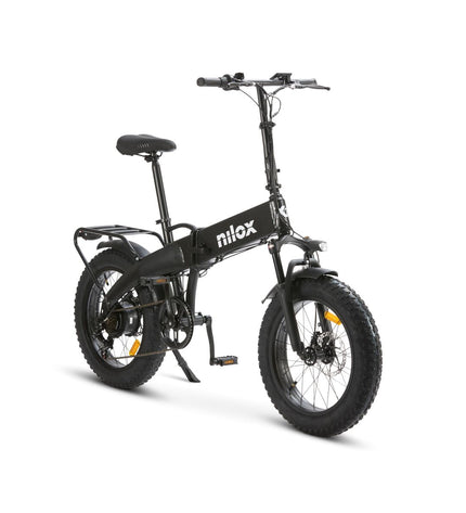 Nilox NXEBX10BK electric bicycle in black with 20-inch wheels, 250W motor, and 13000mAh battery for sport and outdoor riding.