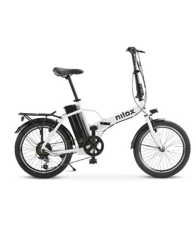 Nilox J1 PRO electric bike in white with 20-inch wheels, 250W motor, and 9600mAh battery, suitable for sport and outdoor riding.