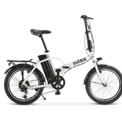 Nilox J1 PRO electric bike in white with 20-inch wheels, 250W motor, and 9600mAh battery, designed for sport and outdoor riding.