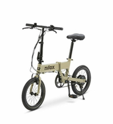 Nilox J2 beige electric bike with 16-inch wheels, 250W motor, designed for sport and outdoor cycling.