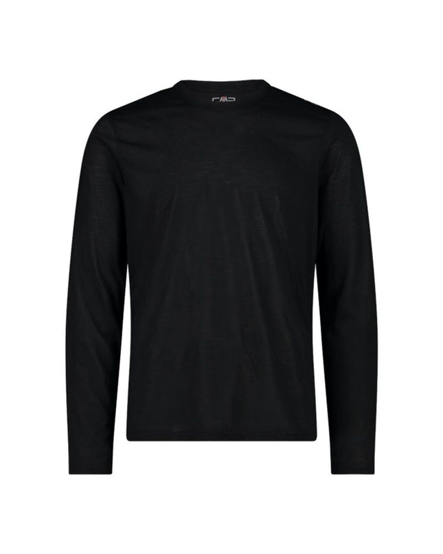 Black Campagnolo men's long-sleeve T-shirt for outdoor sports and camping, shown on a hanger.