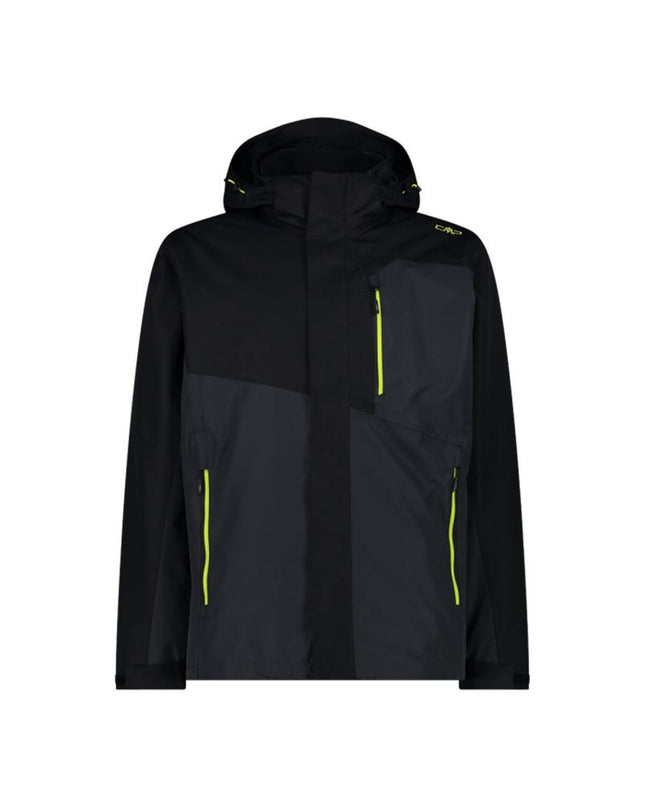 Campagnolo men's black sport jacket with zip closure and detachable hood, ideal for outdoor activities and camping.