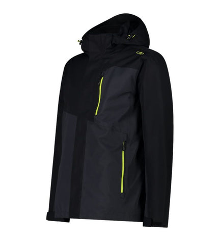 Campagnolo men's black sport jacket with zip and detachable hood, outdoor and camping wear, suitable for hiking and active outdoor activities.