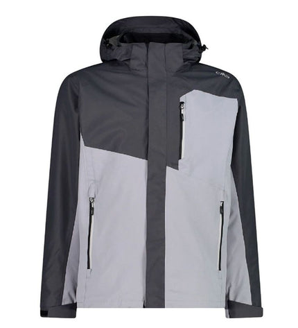 Gray Campagnolo men's sport jacket with a full zipper and detachable hood, suitable for outdoor activities and camping.