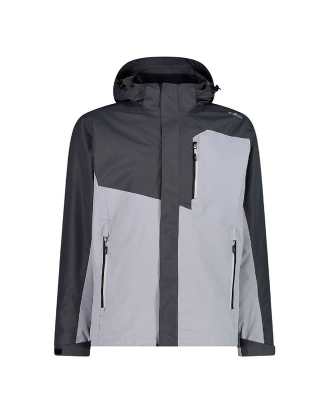 Gray Campagnolo men's sport jacket with a full zipper and detachable hood, suitable for outdoor activities and camping.