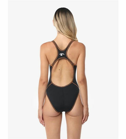 Black women's wetsuit by Jaked Milano for water sports and outdoor activities, featuring a sleek, fitted design.