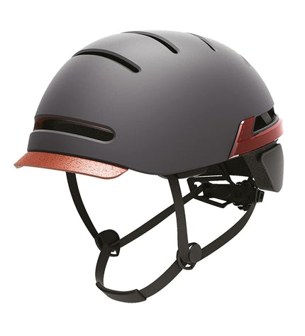 Dark gray Urban Prime adult bicycle helmet with LED lights, designed for urban cycling and outdoor sports.