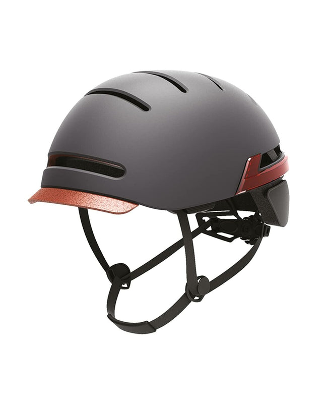 Dark gray Urban Prime adult bicycle helmet with LED lights, designed for urban cycling and outdoor sports.