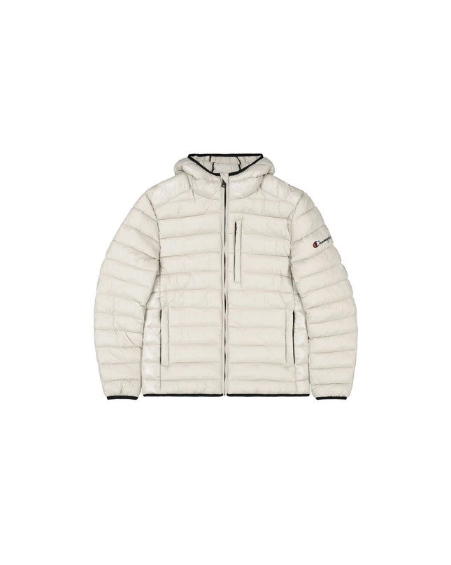 Beige men's Champion sport jacket with hood, outdoor sportswear, lightweight and comfortable for active wear.