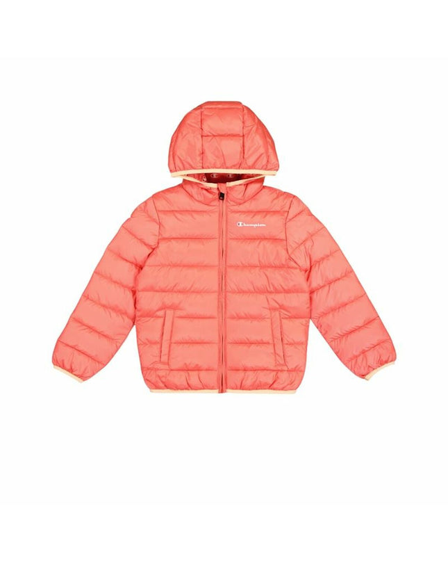 Champion men's sport jacket in coral, hooded outdoor sportswear with a sporty fit and lightweight fabric for active wear.