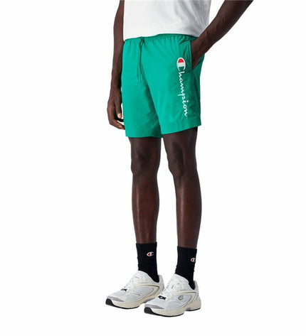 Champion men's blue and green beach shorts for watersports, sporty design, lightweight quick-dry fabric, ideal for outdoor swimming.
