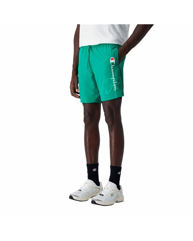 Champion men's blue and green beach shorts for watersports, sporty design, lightweight quick-dry fabric, ideal for outdoor swimming.