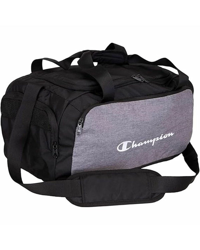 Black Champion small duffel bag for sport and outdoor activities, featuring a compact design and sturdy handles.
