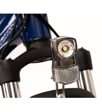 Nilox X6 PLUS electric bike, black and blue, 27.5-inch wheels with 250W motor and 12800mAh battery for outdoor cycling.