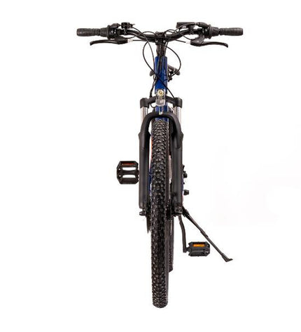 Nilox X6 PLUS electric bike in black and blue with 27.5-inch wheels and 250W motor, outdoor sport and cycling equipment.