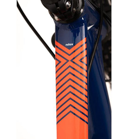Nilox X6 PLUS electric bike in black and blue with 27.5-inch wheels, 250W motor, and 12800mAh battery for outdoor cycling.