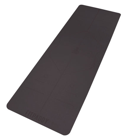 Black Fitpaddy yoga mat for fitness and outdoor exercise, textured surface for stability and comfort during workouts.