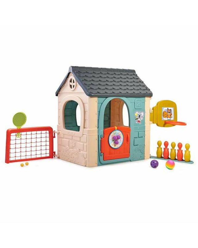 Feber speelgoedhuis voor kinderen met zes activiteiten, kleurrijk speelhuis in outdoor speelgoed en games voor kids.