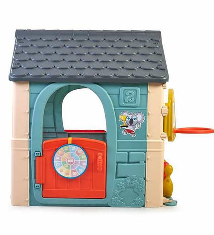 Feber speelgoedhuis voor kinderen met 6 activiteiten, kleurrijk speelhuis voor binnen en buiten, 232 x 124 x 138 cm.