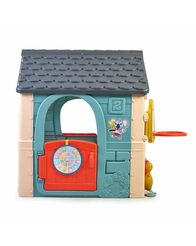Feber speelgoedhuis voor kinderen met 6 activiteiten, kleurrijk speelhuis voor binnen en buiten, 232 x 124 x 138 cm.
