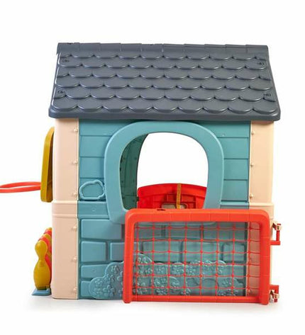 Feber speelgoedhuis voor kinderen, 232x124x138 cm, kleurrijk speelhuis voor buiten met 6 activiteiten, geschikt voor jonge kinderen.