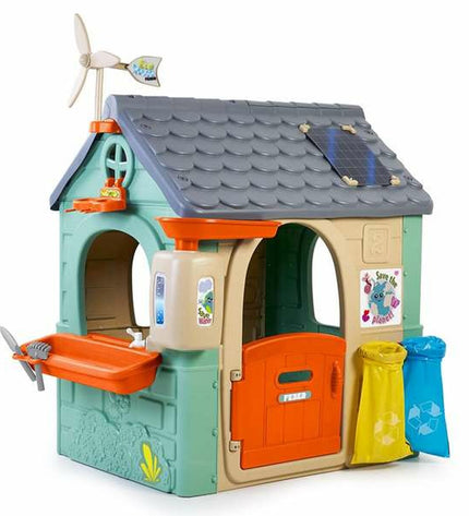 Feber recycle eco house toy for children, green plastic playhouse with windows and door, outdoor play and game equipment