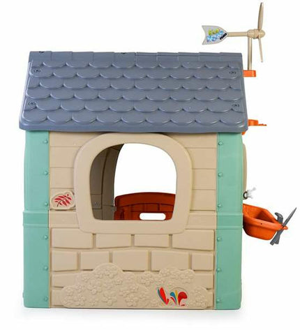 Feber Eco House children's playhouse in green and yellow, 20x105.5x109.5 cm, outdoor and toy play structure with windows and door.