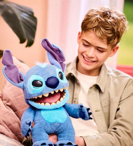 Soft Stitch plush toy with sound, 30 cm tall, featuring adorable stitched details, perfect for cuddling and play.