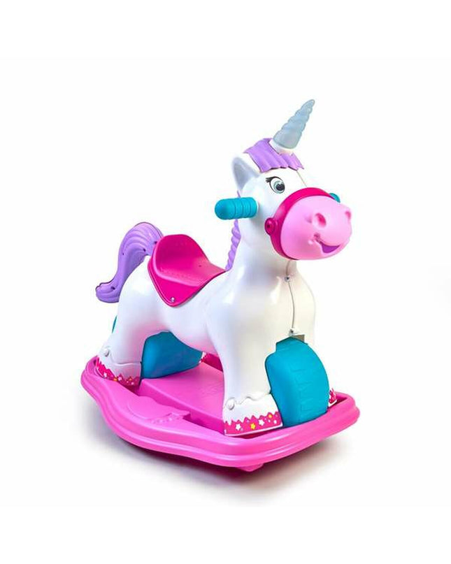 Feber baby unicorn ride-on toy, colorful plastic driewieler for young children, featuring a whimsical unicorn design.