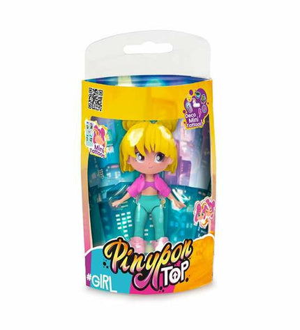 Pinypon Top Girls playset with 11cm pop dolls, featuring colorful accessories and themed outfits for imaginative play.