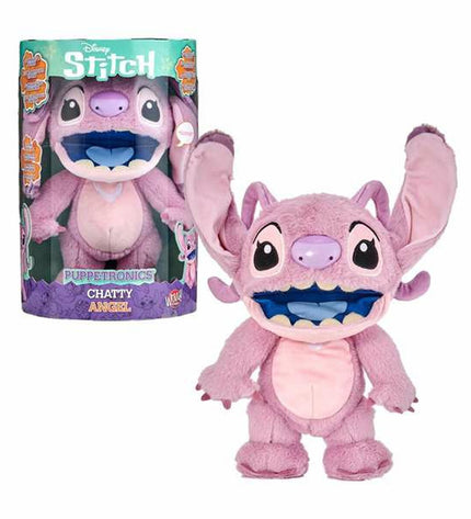 Soft Stitch Knuffel Stitch Angel plush toy with embroidered details, lying on a white surface, perfect for cuddling and play.