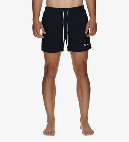 Black Champion men's swim shorts for men, suitable for sports and outdoor watersport activities, with a comfortable fit.