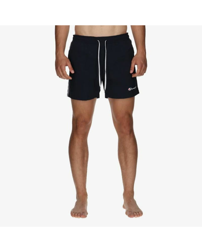 Black Champion men's swim shorts for men, suitable for sports and outdoor watersport activities, with a comfortable fit.