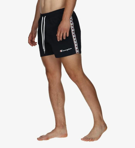Black men's Champion swim shorts for sports and outdoor watersports, featuring a comfortable fit and athletic design.