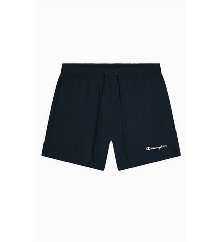 Black men's Champion swim trunks for sports and outdoor watersport activities, featuring a comfortable fit and quick-drying fabric.
