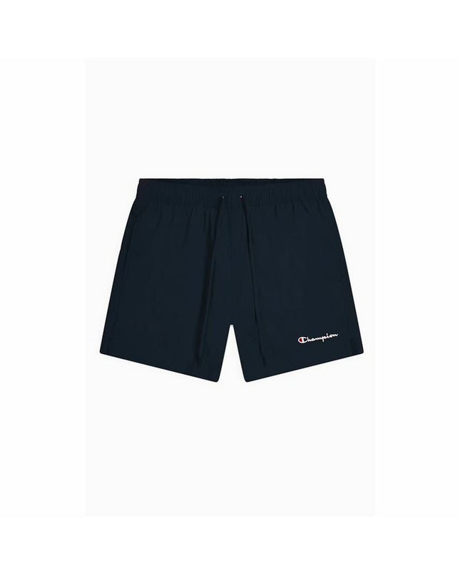 Black men's Champion swim trunks for sports and outdoor watersport activities, featuring a comfortable fit and quick-drying fabric.