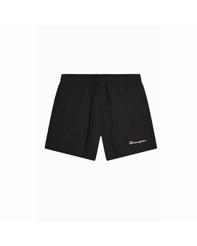 Black Champion men's swim shorts for sports and water activities, featuring a comfortable fit and sporty design.