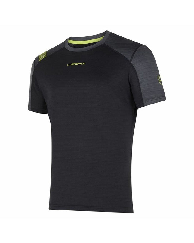 La Sportiva Sunfire short-sleeve sport T-shirt for outdoor activities, showing a lightweight, breathable fabric in a vibrant color.