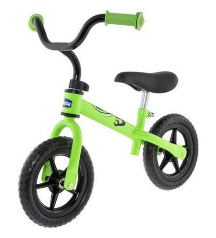 Chicco green kids' bicycle toy, suitable for outdoor play, with bright green frame and safety features for children.
