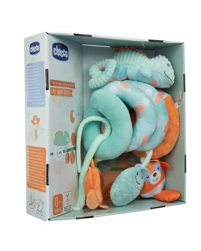 Chicco Kameleon activity spiral for babies, colorful toy with hanging elements, measures 25x12x34 cm, designed for young children.