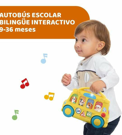 Colorful Chicco Bus educational toy with windows and wheels, designed for kids’ learning and play activities.