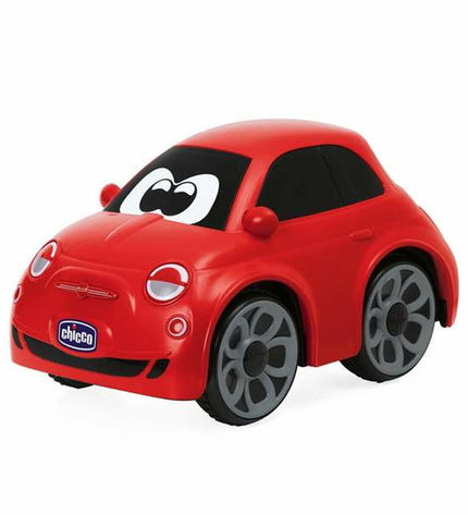 Red Chicco Fiat 500 police car toy with remote control, measuring 14x13.5x21 cm, designed for children’s play.